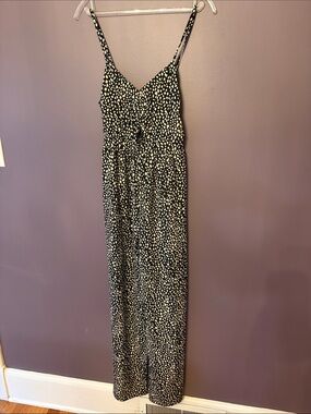 Black and Tan Spotted Wide Legged Jumpsuit with Adjustable Straps and cutout NWT